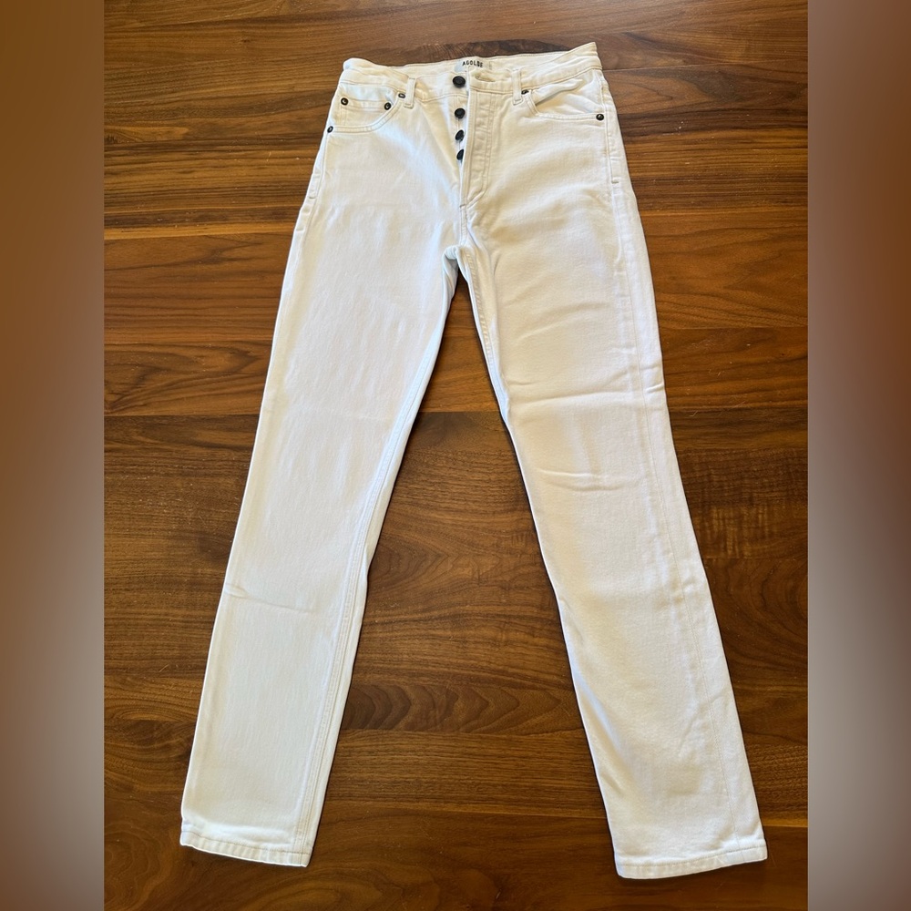 AGOLDE Riley High Rise Straight Crop Jean. Snow White. Button Fly size 24